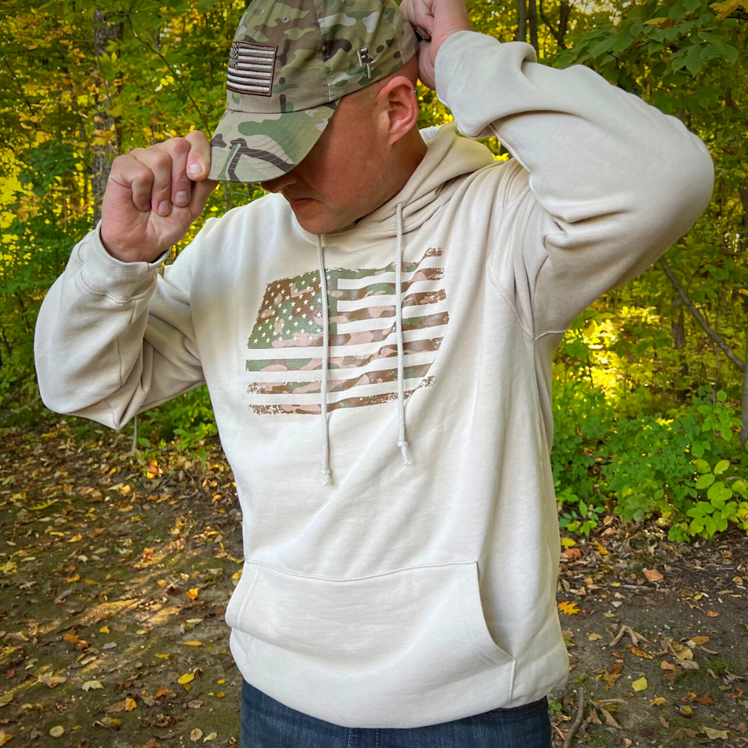 Men's Heavyweight Oversized Arid Camo Flag Hoodie (Sand)