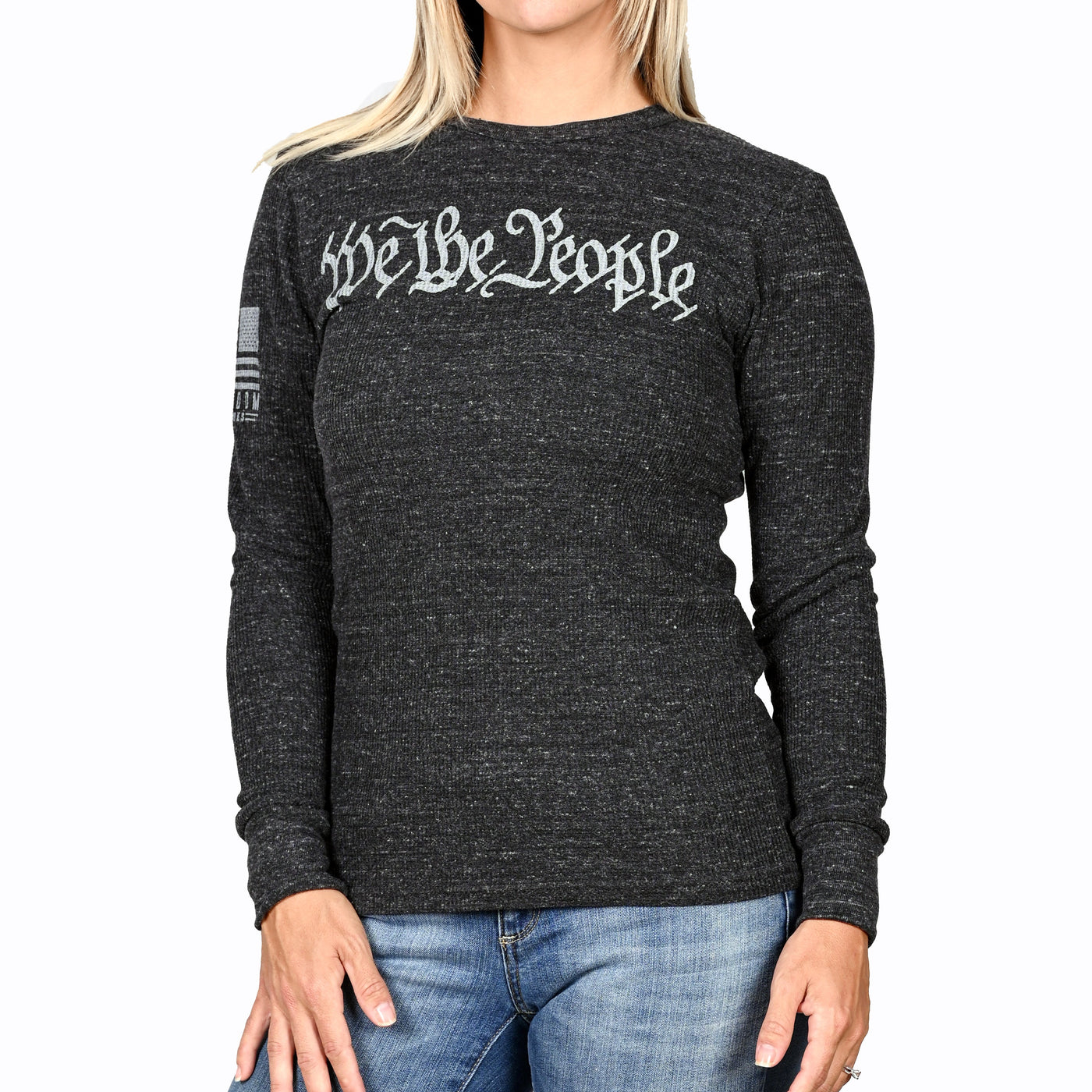 Women's “We the People” Long Sleeve Patriotic Thermal (Heather Charcoal) - Boyfriend Fit