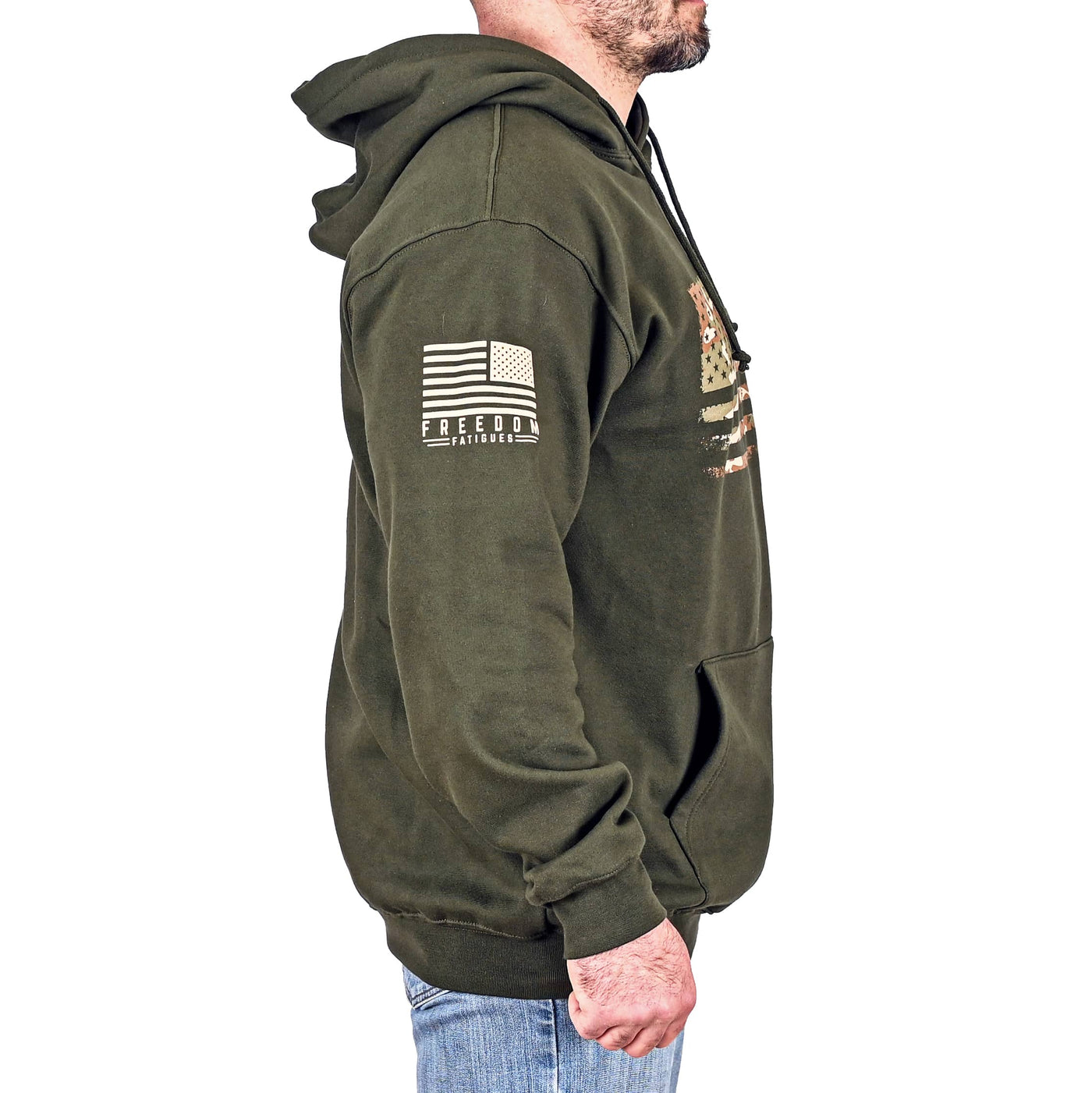 Men's Heavyweight Oversized Arid Camo Flag Hoodie (OD Green)