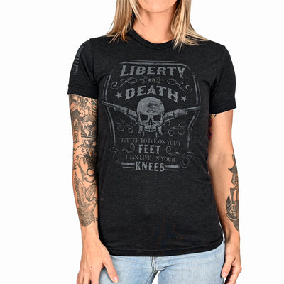 Women's Liberty or Death Patriotic Boyfriend Fit T-Shirt (Black on Black)